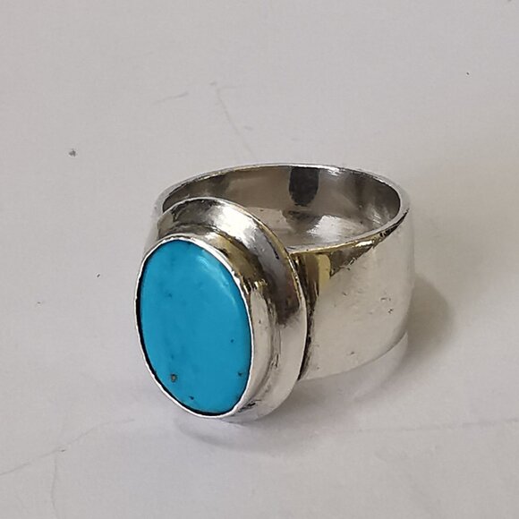 Large Modernist  Sterling Silver turquoise ring - Picture 3 of 9